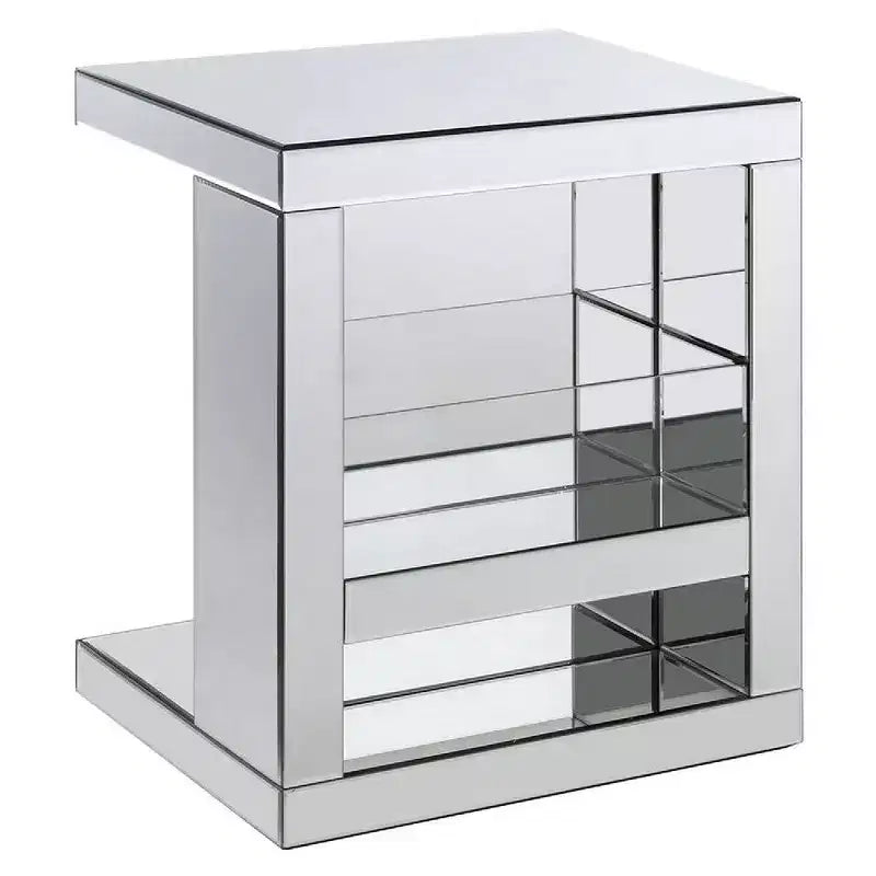 Royal Hampton Accent Table with Mirrored Panels and C Shape, Silver