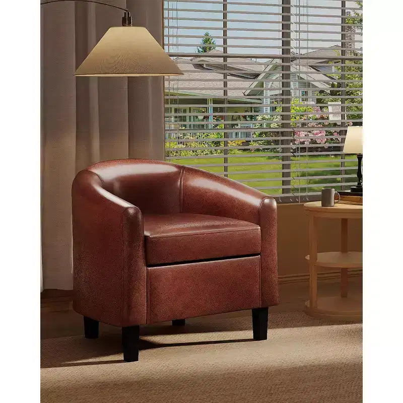 Poltrone d'accento, Poltroncine a botte in similpelle, Poltrone Club con seduta morbida per soggiorno, camera da letto, sala lettura, sala d'attesa