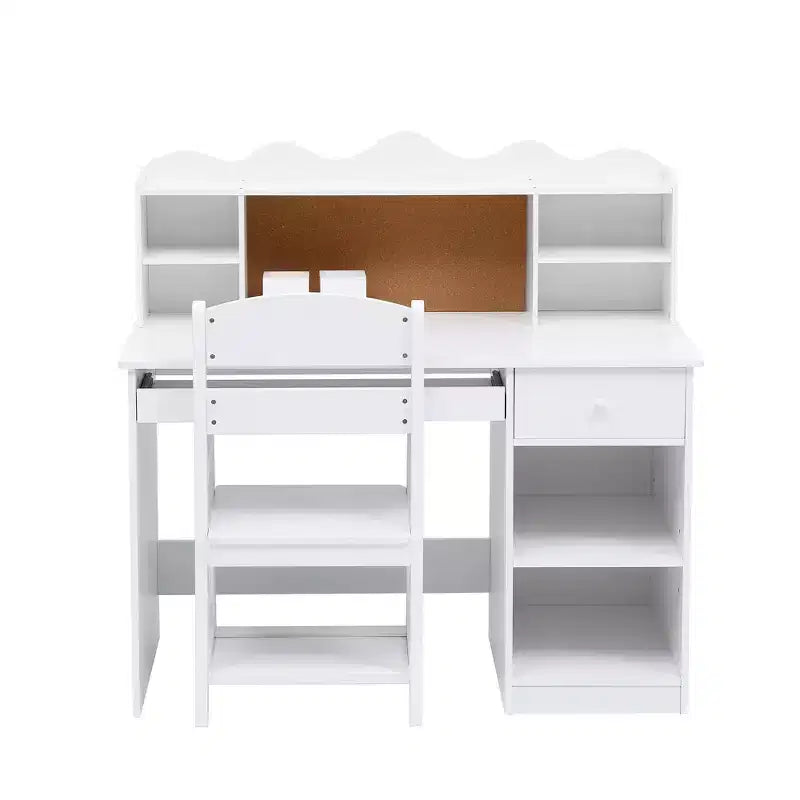 Children's Study Desk and Chair Set with Bookshelf and Two Pencil Holders, Suitable for Kids' School Desks and Student Study Tables