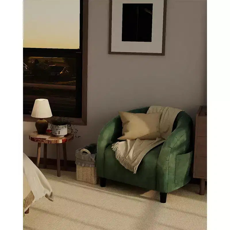 Poltrona d'Appoggio in Velluto Poltrona Club Comoda Poltrona a Barilotto Imbottita con Braccioli e Seduta Morbida per Soggiorno, Camera da Letto, Studio, Sala d'Attesa