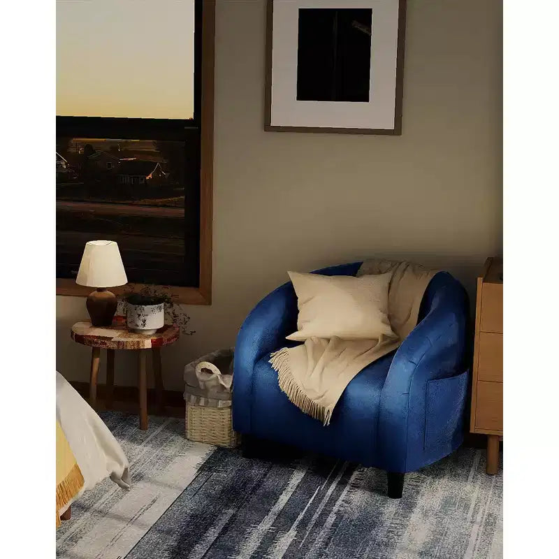 Poltrona d'Appoggio in Velluto Poltrona Club Comoda Poltrona a Barilotto Imbottita con Braccioli e Seduta Morbida per Soggiorno, Camera da Letto, Studio, Sala d'Attesa