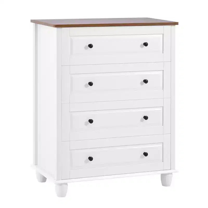 White Storage Chest, 4 Drawers with Brushed Handles