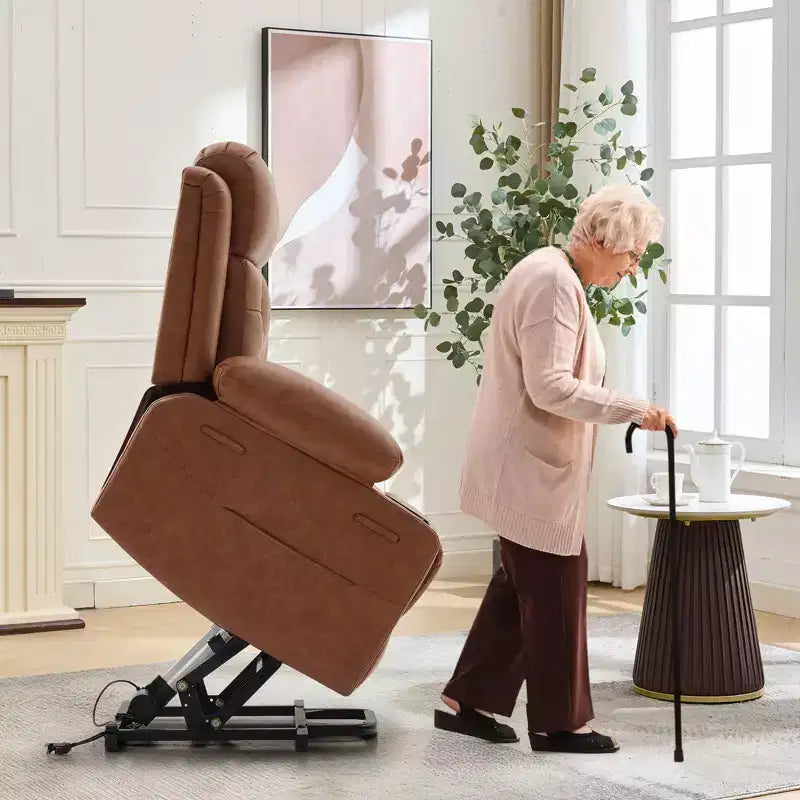Poltrona reclinabile Power Lift per anziani con riscaldamento lombare, poltrona reclinabile elettrica oversize in pelle PU con tasche laterali, due portabicchieri