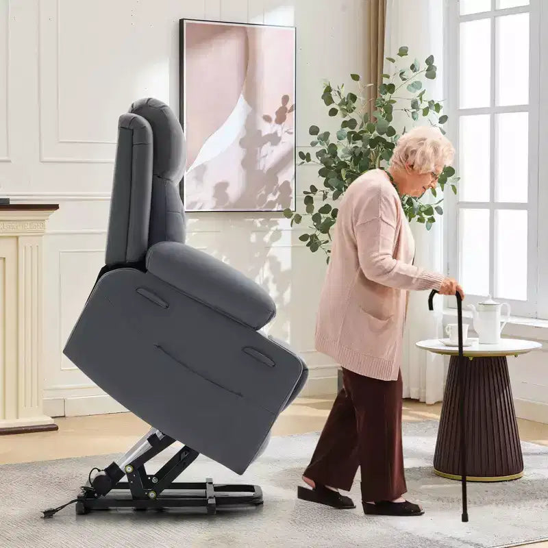 Poltrona reclinabile Power Lift per anziani con riscaldamento lombare, poltrona reclinabile elettrica oversize in pelle PU con tasche laterali, due portabicchieri