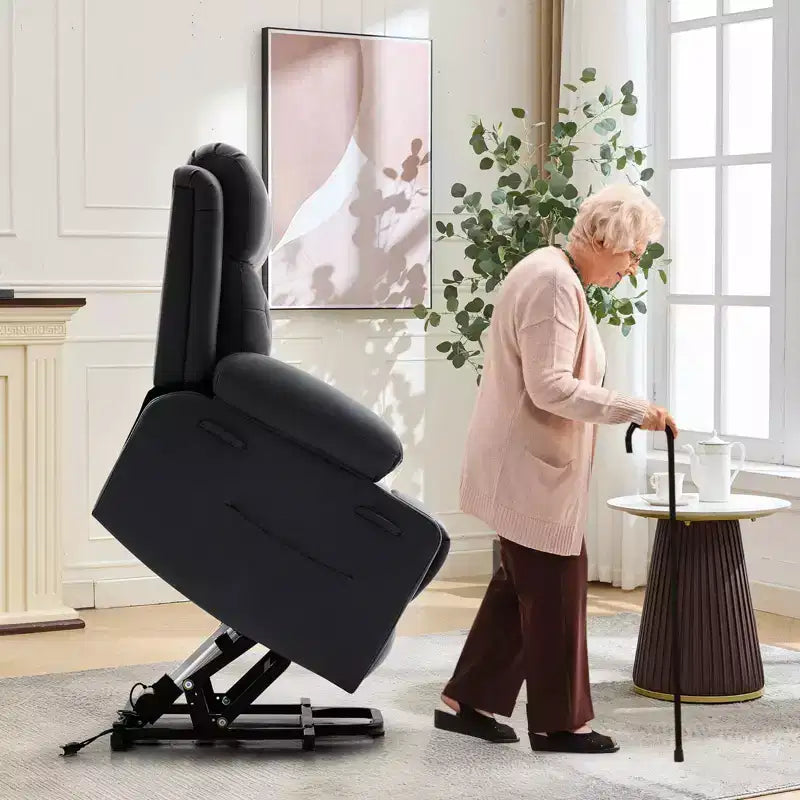Poltrona reclinabile Power Lift per anziani con riscaldamento lombare, poltrona reclinabile elettrica oversize in pelle PU con tasche laterali, due portabicchieri