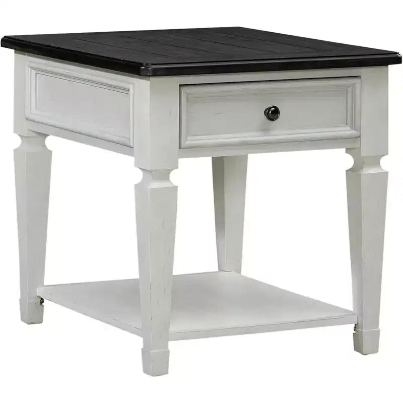 Liberty Furniture,Allyson Park Drawer End Table in Wirebrushed White w/ Charcoal Top