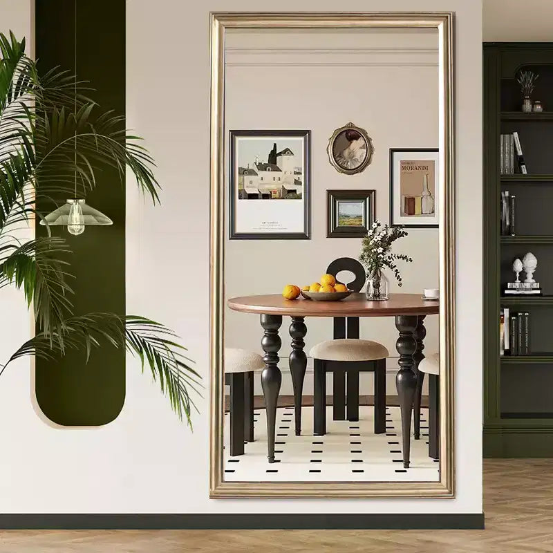 32 x 70 Inch Copper Artificial Wood Frame Full Length Mirror With a Bracket for Bedroom Living Room Floor Mirror