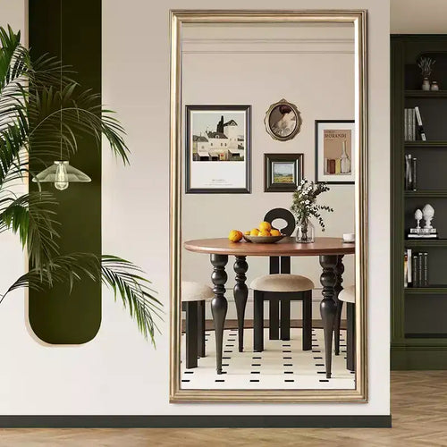 32 x 70 Inch Copper Artificial Wood Frame Full Length Mirror With a Bracket for Bedroom Living Room Floor Mirror