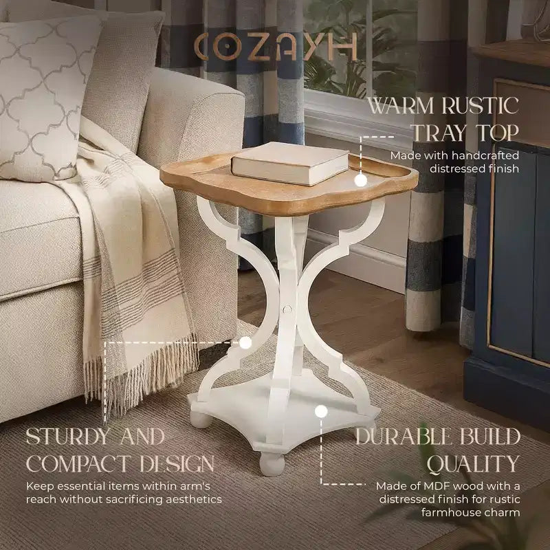 COZAYH Comodino/Tavolino laterale rustico in legno con vassoio quadrato, set di 2