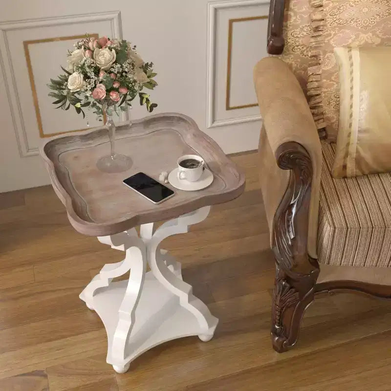 COZAYH Comodino/Tavolino laterale rustico in legno con vassoio quadrato, set di 2
