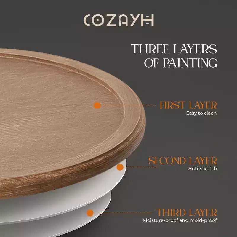 COZAYH Tavolino Rustico Rotondo con Vassoio in Legno e Base Curva, Set da 2