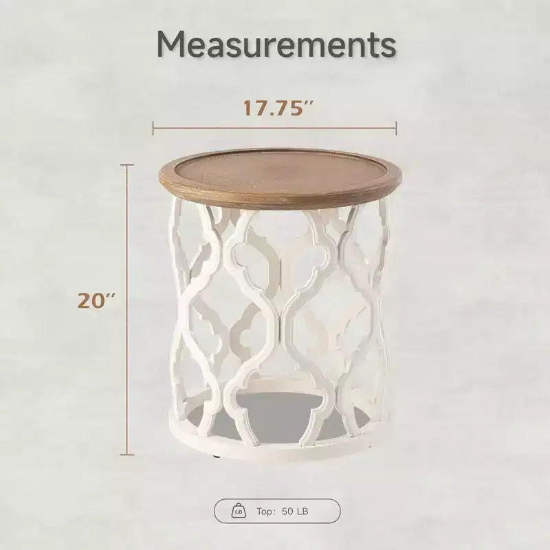 COZAYH Tavolino Rustico Rotondo con Vassoio in Legno e Base Curva, Set da 2