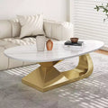 Modern Sintered Stone Coffee Table with Sculptural Stainless Steel Base, Faux Marble Pebble-Shaped Center Table for Living Room - Panipeachy