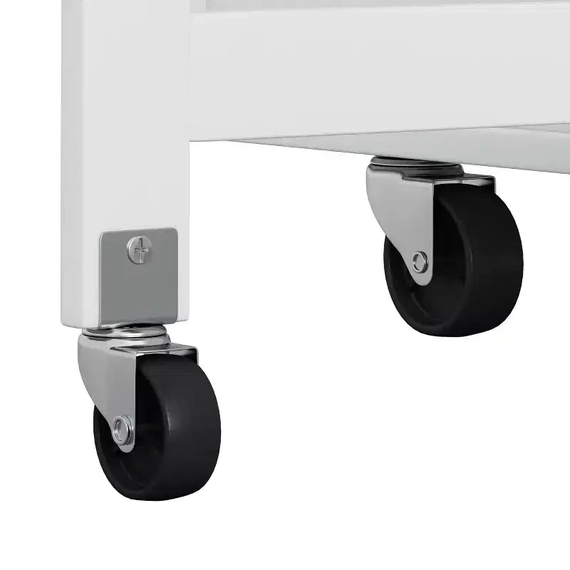 Carrello da Cucina Bianco con Armadietto a 2 Ante e 2 Cassetti - Carrello Portaoggetti con Top Pieghevole in Legno di Gomma, Portaspezie e Portabottiglie per Cucina