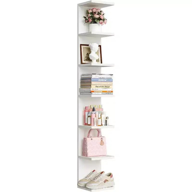 upsimples 7-Tier Floating Wall Shelf, White Wall Mounted Display and Storage Shelf, Decorative Shelves for Bedroom, Living Room, and Office
