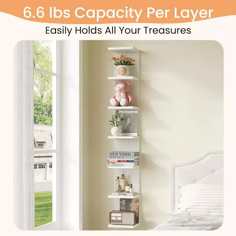 upsimples Scaffale sospeso a parete a 7 livelli, ripiano decorativo da esposizione e portaoggetti da parete bianco, mensole decorative per camera da letto, soggiorno e ufficio