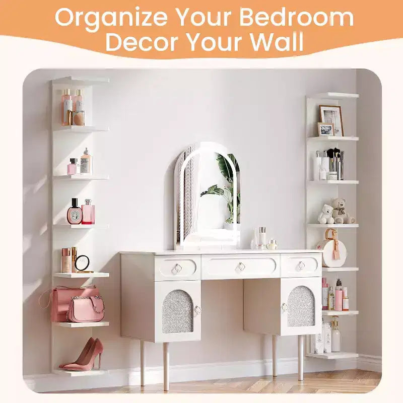 upsimples Scaffale sospeso a parete a 7 livelli, ripiano decorativo da esposizione e portaoggetti da parete bianco, mensole decorative per camera da letto, soggiorno e ufficio
