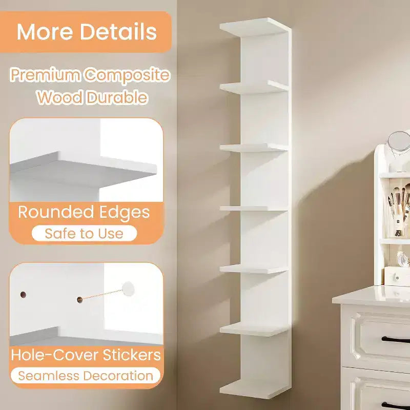 upsimples Scaffale sospeso a parete a 7 livelli, ripiano decorativo da esposizione e portaoggetti da parete bianco, mensole decorative per camera da letto, soggiorno e ufficio