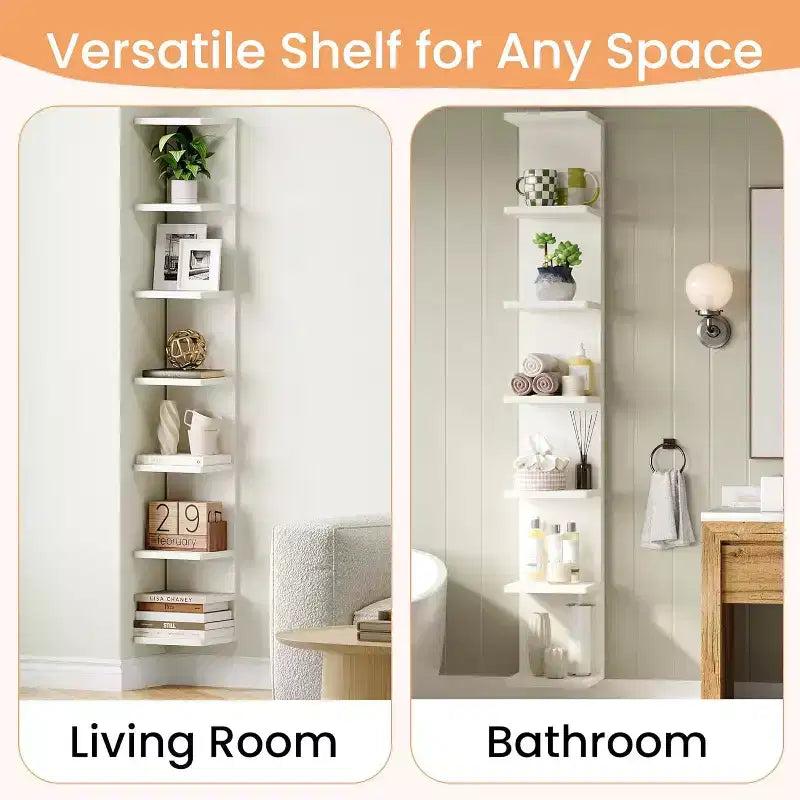 upsimples Scaffale sospeso a parete a 7 livelli, ripiano decorativo da esposizione e portaoggetti da parete bianco, mensole decorative per camera da letto, soggiorno e ufficio