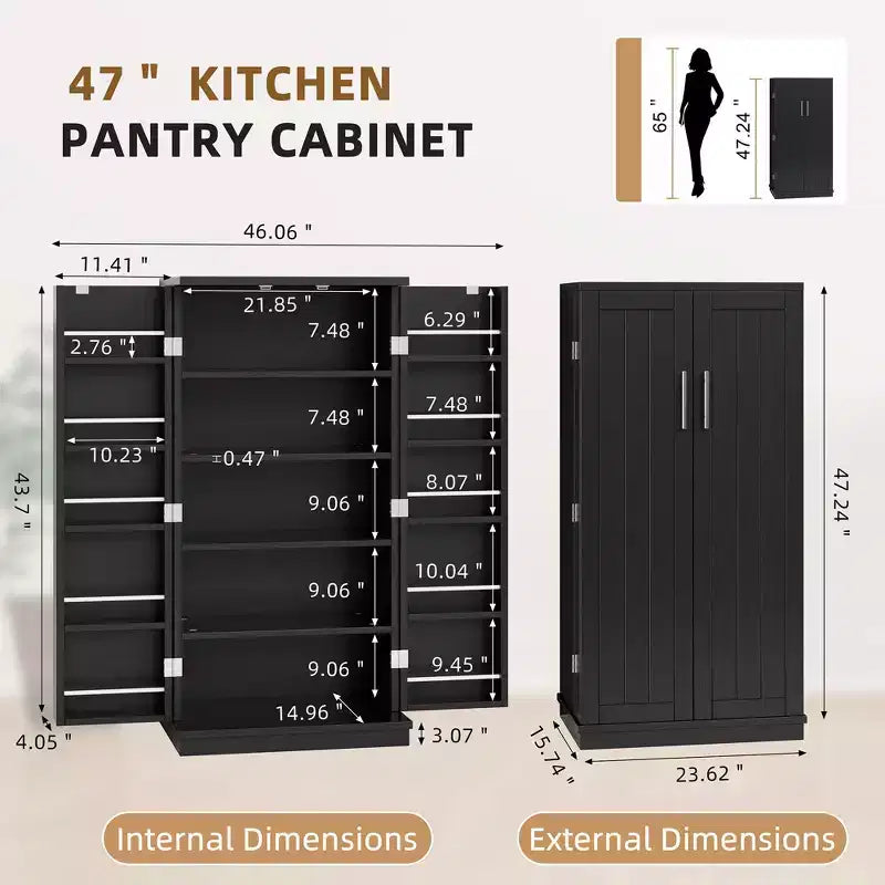 Dispensa da Cucina Celebalcony 47.24'', Mobili Contenitori per Alimenti con Anta e Ripiani Regolabili, Armadio Dispensa Autoportante per Cucina, Sala da Pranzo