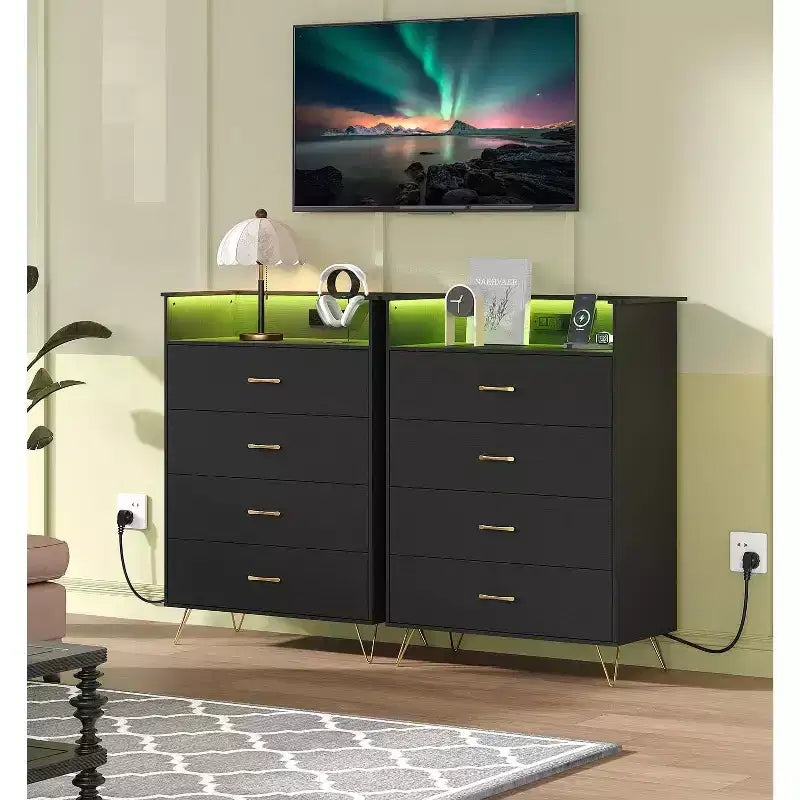 Cassettiera Alta a 4 Cassetti, Cassettiera in Legno a Grande Capacità per Organizzazione di Camera da Letto, Armadio, Soggiorno