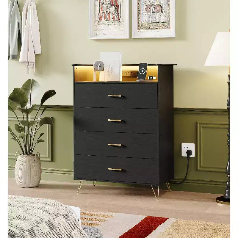 Tall 4-Drawer Dresser , Large Capacity Wooden Chest of Drawers for Bedroom, Closet, Living Room Organization