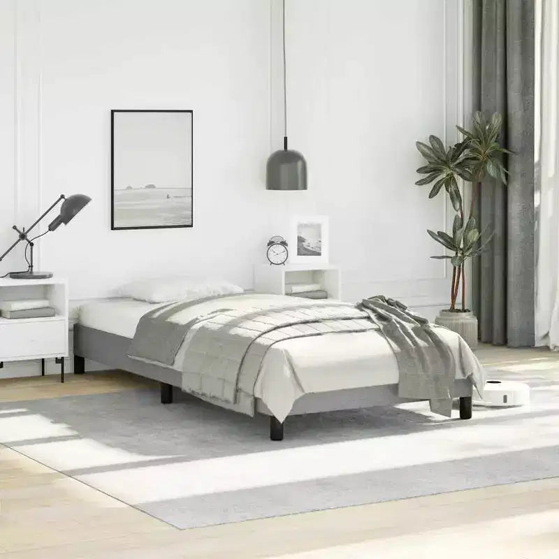 Bed Frame Light Grey Polyester, Plywood, Engineered wood Twin XL