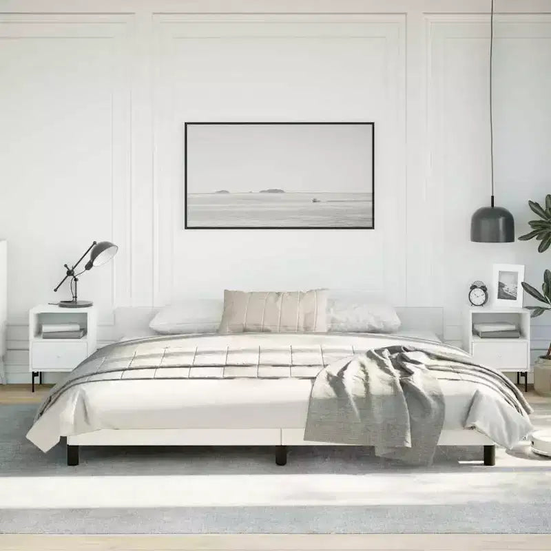 Bed Frame With Headboard White Faux leather, plywood, engineered wood