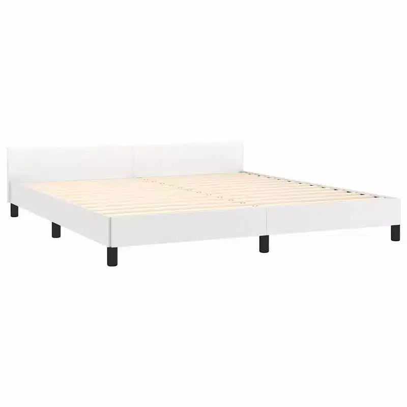 Struttura letto con testiera in ecopelle bianca, compensato, legno ingegnerizzato