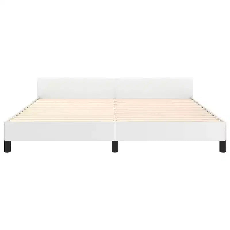 Struttura letto con testiera in ecopelle bianca, compensato, legno ingegnerizzato