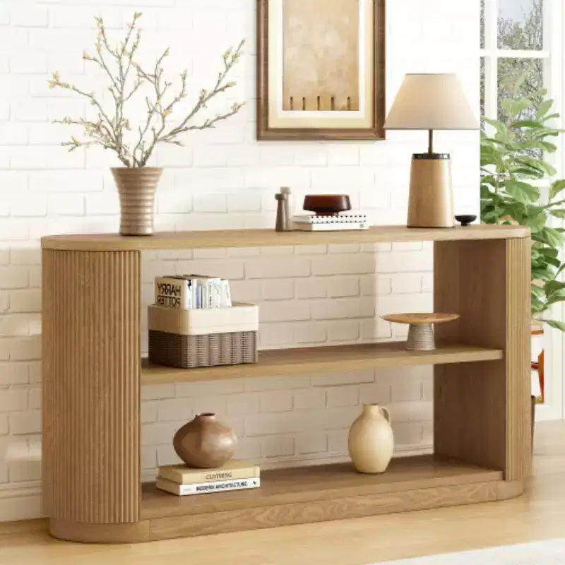 58.9 Tavolo Consolle da Ingresso Moderno, Tavolino Slim da Divano con Ripiano Aperto, Tavolo da Corridoio con Finitura Venata Legno per Soggiorno - Panipeachy