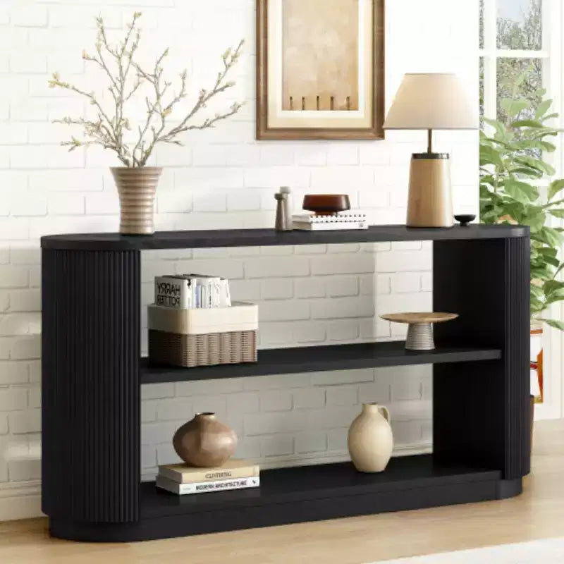 58.9 Tavolo Consolle da Ingresso Moderno, Tavolino Slim da Divano con Ripiano Aperto, Tavolo da Corridoio con Finitura Venata Legno per Soggiorno - Panipeachy