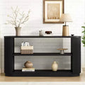 58.9 Modern Entryway Console Table, Slim Sofa Table with Open Shelf, Wood Grain Finish Hallway Table for Living Room - Panipeachy