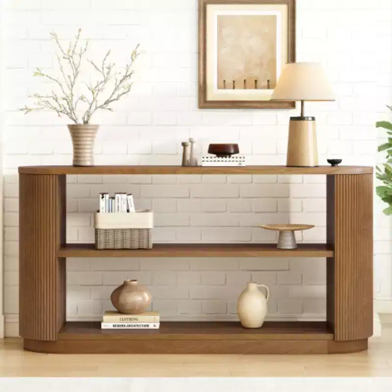 58.9 Tavolo Consolle da Ingresso Moderno, Tavolino Slim da Divano con Ripiano Aperto, Tavolo da Corridoio con Finitura Venata Legno per Soggiorno - Panipeachy