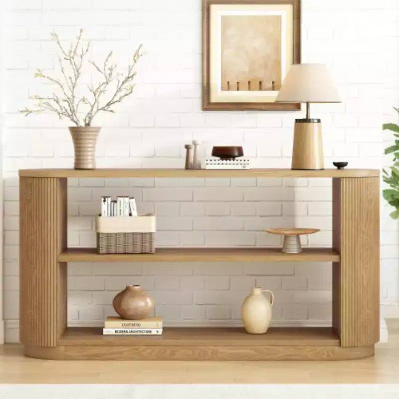 58.9 Tavolo Consolle da Ingresso Moderno, Tavolino Slim da Divano con Ripiano Aperto, Tavolo da Corridoio con Finitura Venata Legno per Soggiorno - Panipeachy