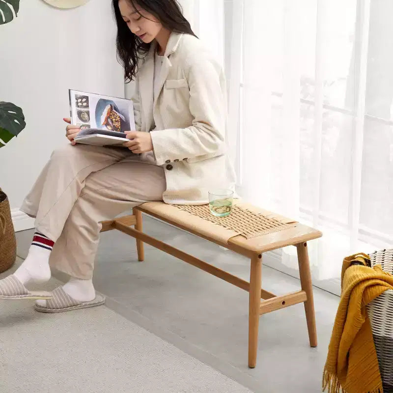 Panca Intrecciata EHMKNP in Rovere Naturale: Seduta Versatile per Sala da Pranzo, Camera da Letto e Oltre