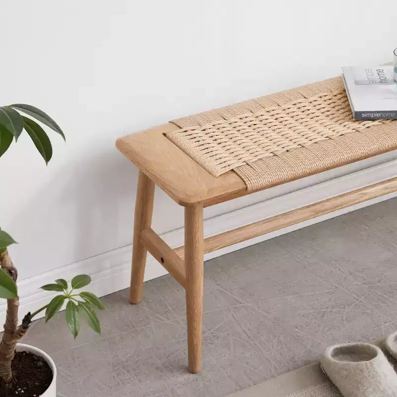 Panca Intrecciata EHMKNP in Rovere Naturale: Seduta Versatile per Sala da Pranzo, Camera da Letto e Oltre