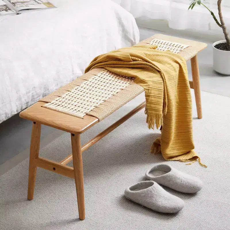 Panca Intrecciata EHMKNP in Rovere Naturale: Seduta Versatile per Sala da Pranzo, Camera da Letto e Oltre
