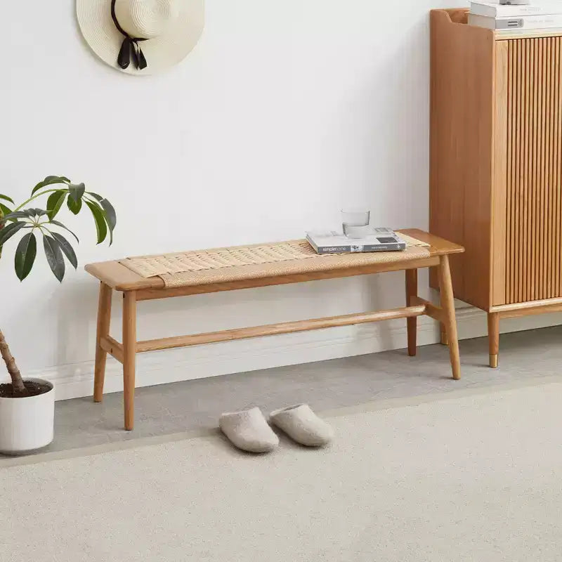 EHMKNP Natural Oak Woven Bench: Versatile Seating for Dining, Bedroom & Beyond