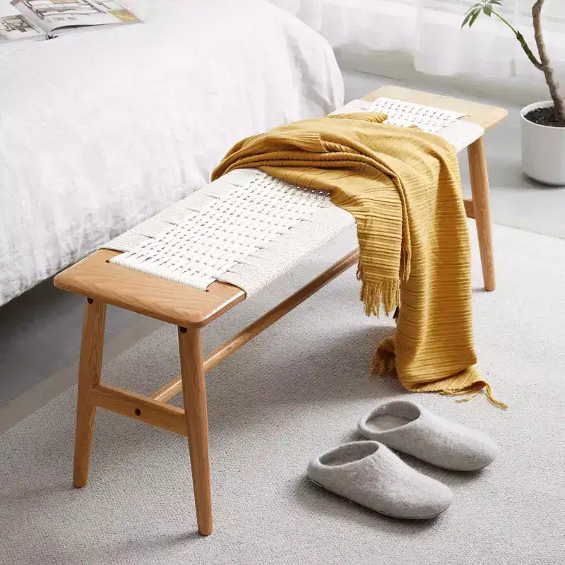Panca Intrecciata EHMKNP in Rovere Naturale: Seduta Versatile per Sala da Pranzo, Camera da Letto e Oltre