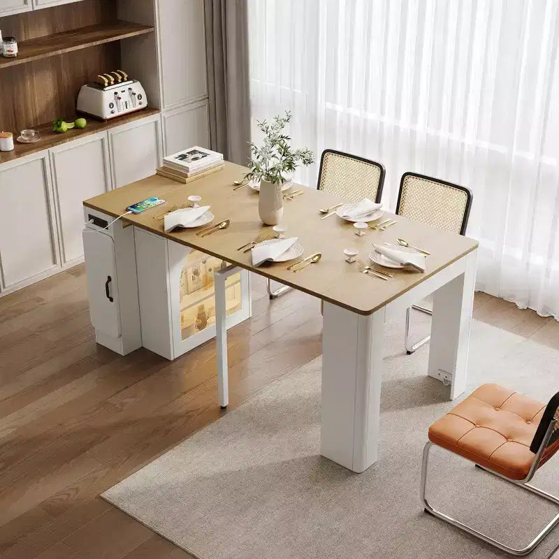 Tavolo da pranzo estensibile JVNOXK da 59,00 pollici con 3 prolunghe centrali rimovibili, isola mobile con presa di corrente e rotelle