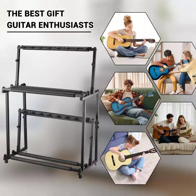 Supporto multiplo per chitarre a 2 ripiani, con 14 alloggiamenti, regolabile in altezza, espositore per chitarre, accessori per amplificatori per chitarra per studio musicale domestico