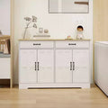 MAYEERTY White 47.95 Farmhouse Buffet Cabinet, 2 Drawers 4 Doors Storage Sideboard for Dining Room