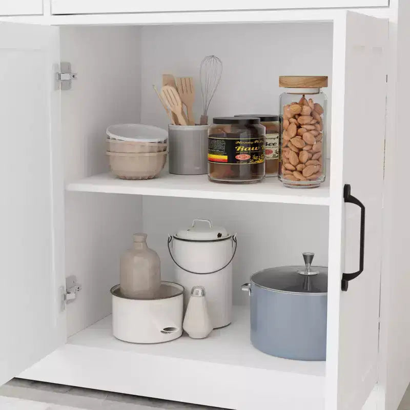 MAYEERTY Mobile da buffet stile rustico bianco da 47,95 pollici, credenza contenitore con 2 cassetti e 4 ante per sala da pranzo
