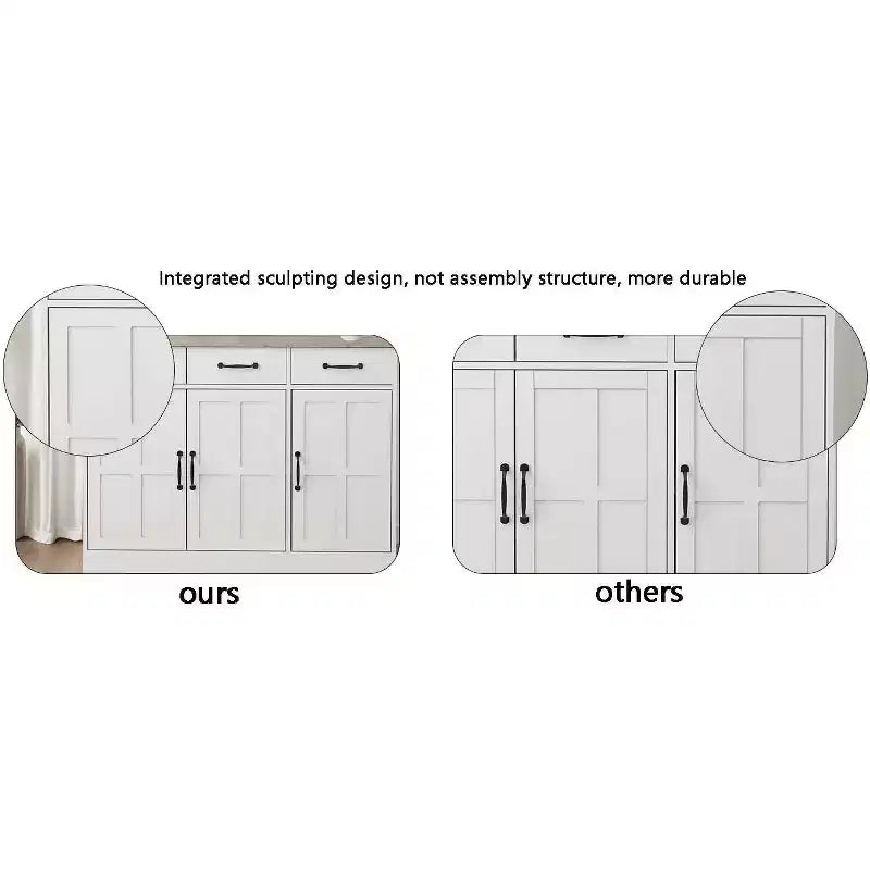 MAYEERTY Mobile da buffet stile rustico bianco da 47,95 pollici, credenza contenitore con 2 cassetti e 4 ante per sala da pranzo