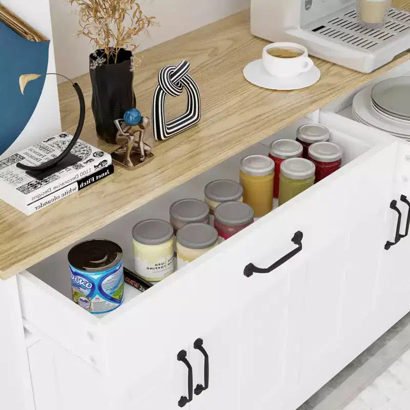 MAYEERTY Mobile da buffet stile rustico bianco da 47,95 pollici, credenza contenitore con 2 cassetti e 4 ante per sala da pranzo