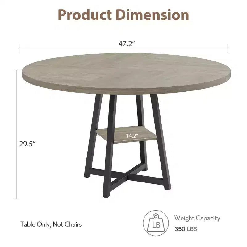 Tavolo da pranzo rotondo da 47 pollici per 4 persone - Tavolo da cucina in stile moderno-rustico con gambe in metallo, tavolo da pranzo circolare in legno per sala da pranzo, cucina, soggiorno