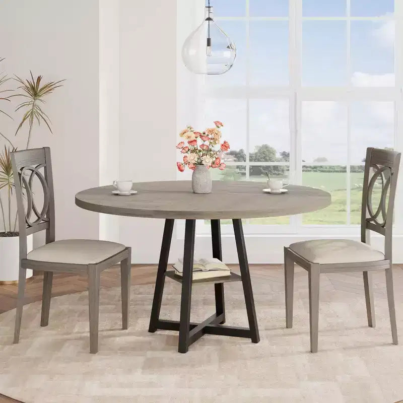 Tavolo da pranzo rotondo da 47 pollici per 4 persone - Tavolo da cucina in stile moderno-rustico con gambe in metallo, tavolo da pranzo circolare in legno per sala da pranzo, cucina, soggiorno