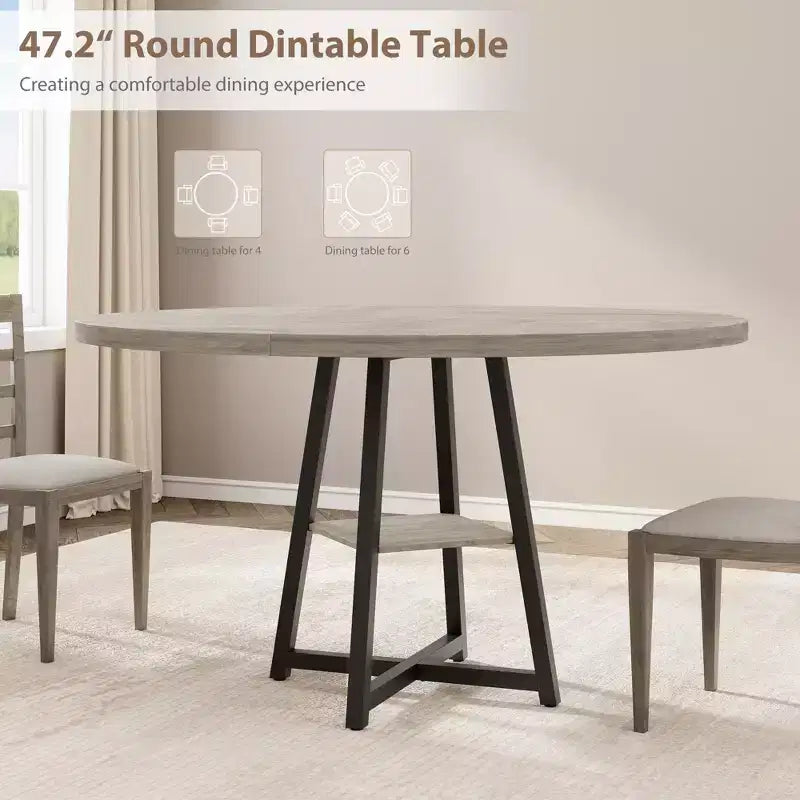 Tavolo da pranzo rotondo da 47 pollici per 4 persone - Tavolo da cucina in stile moderno-rustico con gambe in metallo, tavolo da pranzo circolare in legno per sala da pranzo, cucina, soggiorno