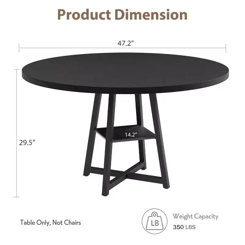 Tavolo da pranzo rotondo da 47 pollici per 4 persone - Tavolo da cucina in stile moderno-rustico con gambe in metallo, tavolo da pranzo circolare in legno per sala da pranzo, cucina, soggiorno